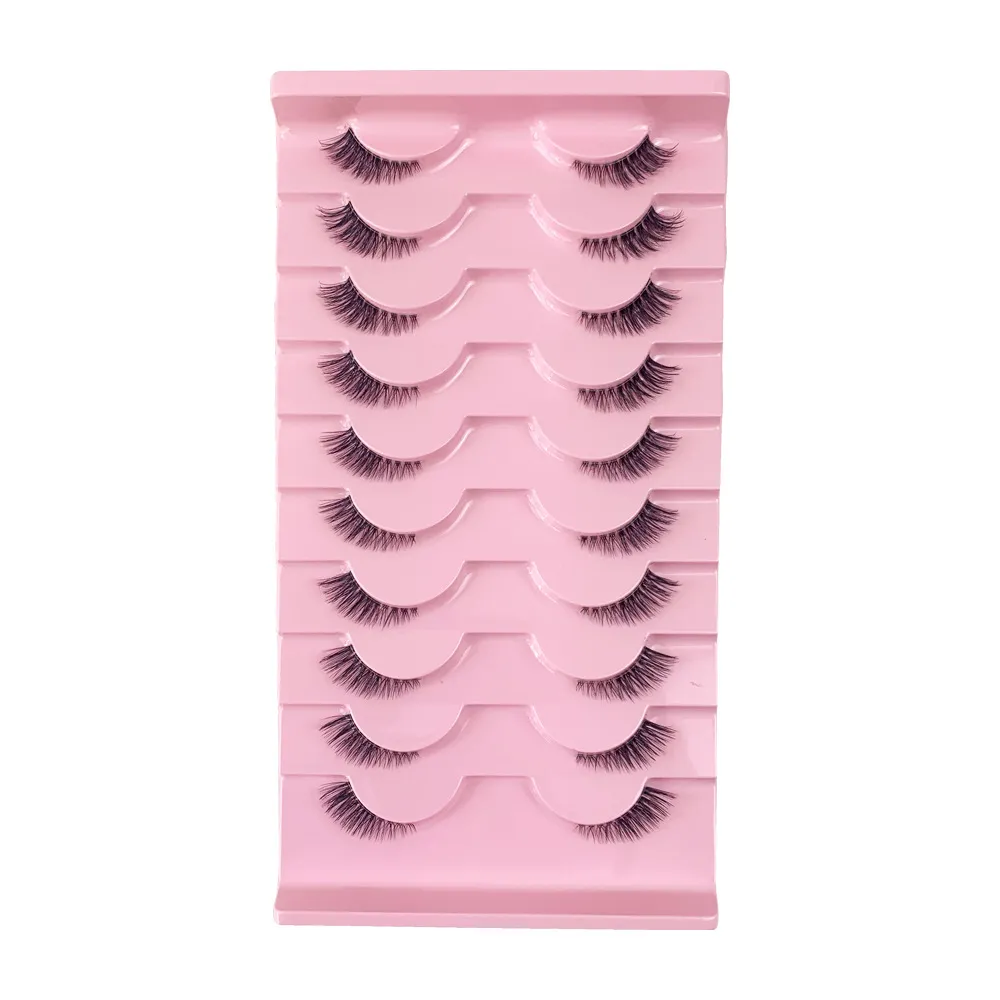 10 Pairs Fox Eye Half Lashes – Volumizing & Curling Slanted Winged False Eyelashes, Synthetic Fiber Foxy Style Demi Lashes for Dramatic Eye Look